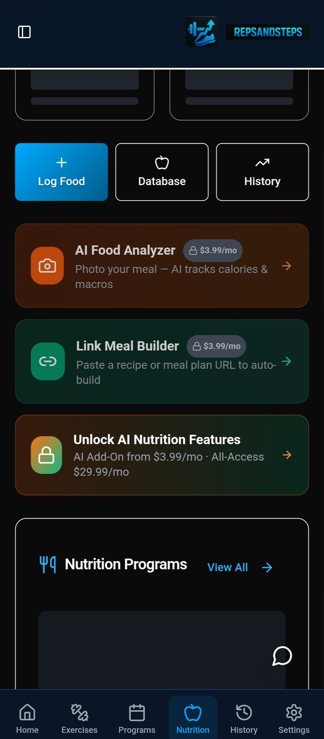 Nutrition: AI food analyzer, meal builder and nutrition programs